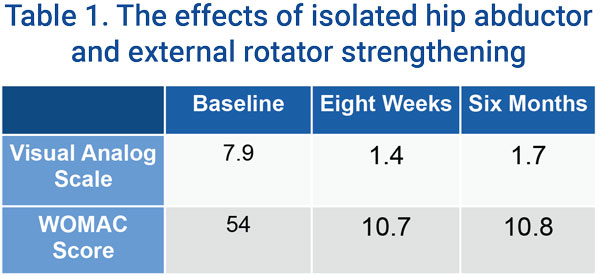 Table 1. The effects of isolated hip abductor and external rotator strenghtening